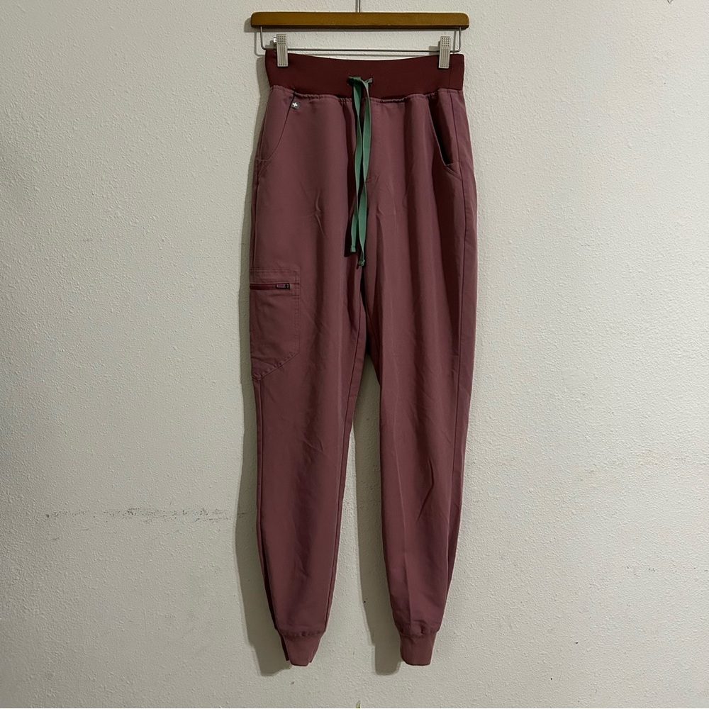 Figs Pink Joggers with Green Drawstring
